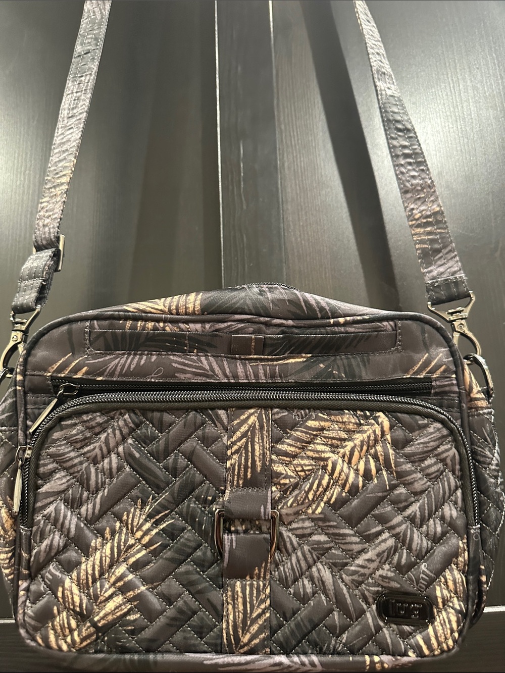 lug Carousel XL Quilted Black Crossbody with Metallic Gold Leaf Design